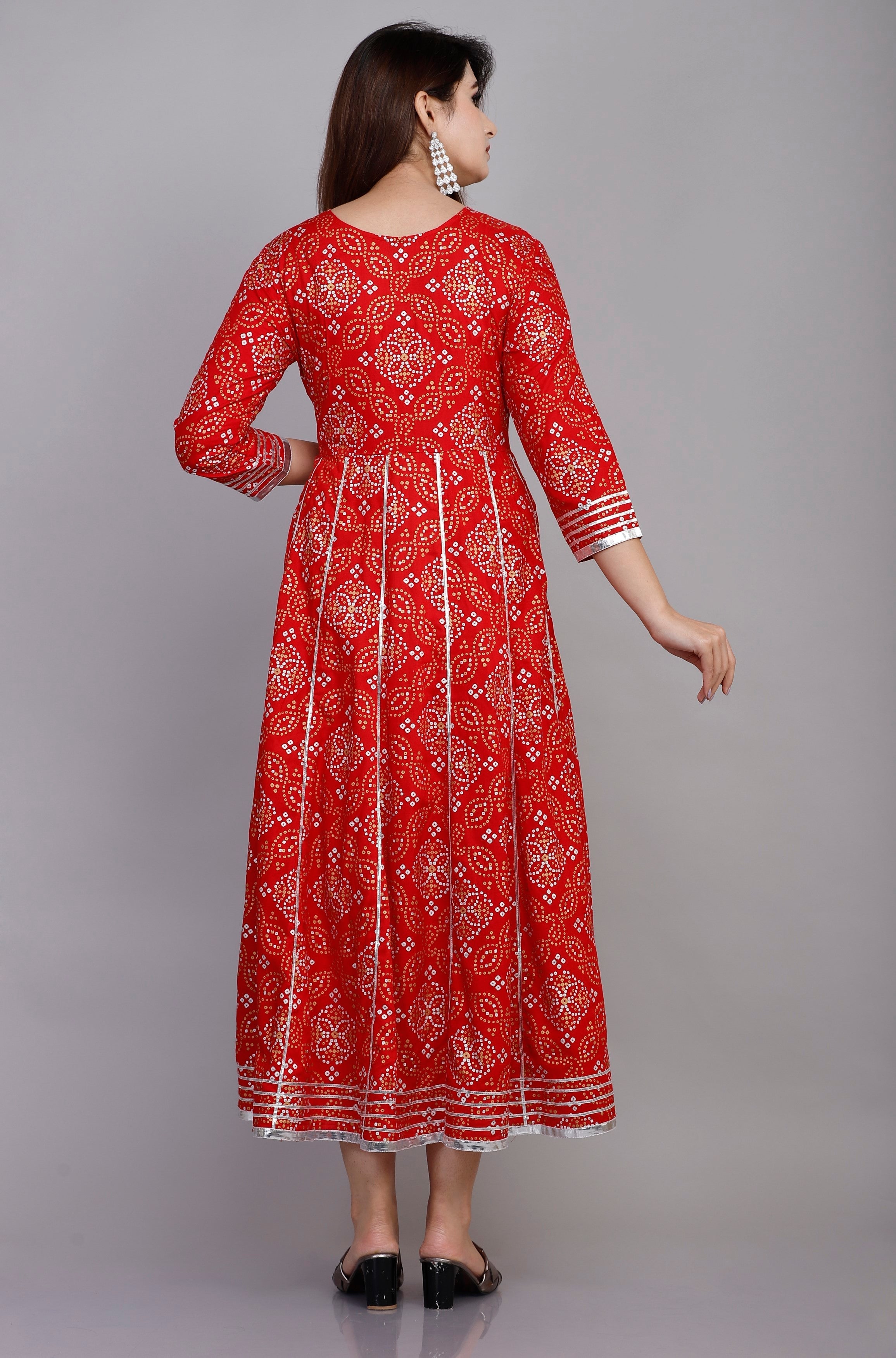VOJ Women's Red Rayon Embroidered & Printed Anarkali Kurta