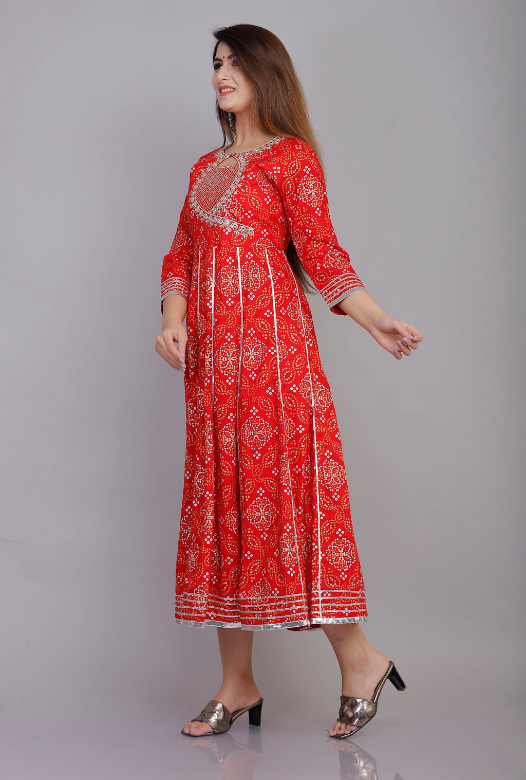 VOJ Women's Red Rayon Embroidered & Printed Anarkali Kurta