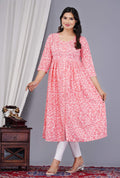VOJ Women's Babypink Rayon Floral Printed Frontsilt Anarkali Kurta
