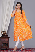 VOJ Women's Orange Rayon Floral Printed Frontsilt Anarkali Kurta