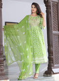 VOJ Women's Mint Rayon Embroidered Kurta Pant & Dupatta Set (Naira Cut)