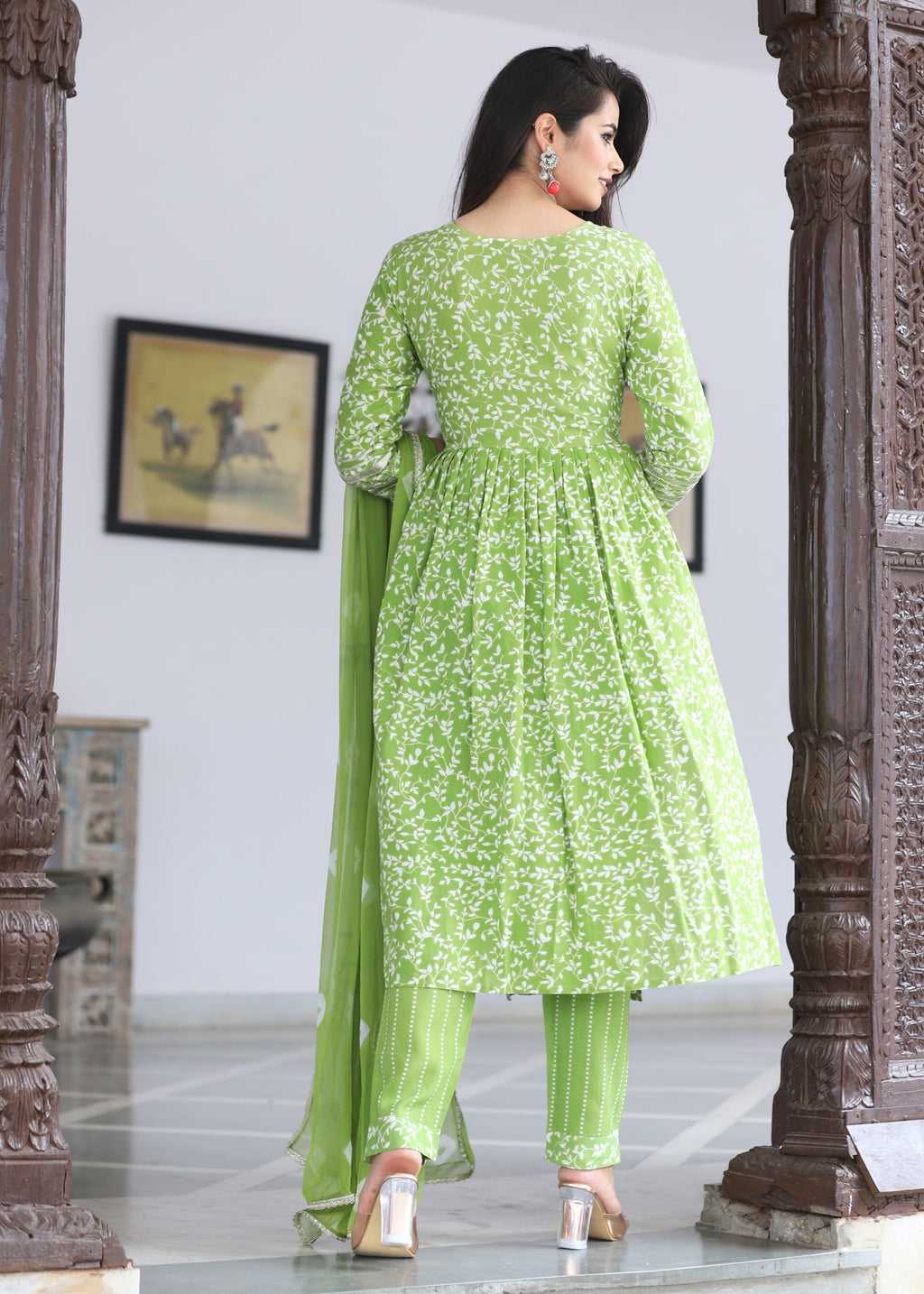 VOJ Women's Mint Rayon Embroidered Kurta Pant & Dupatta Set (Naira Cut)