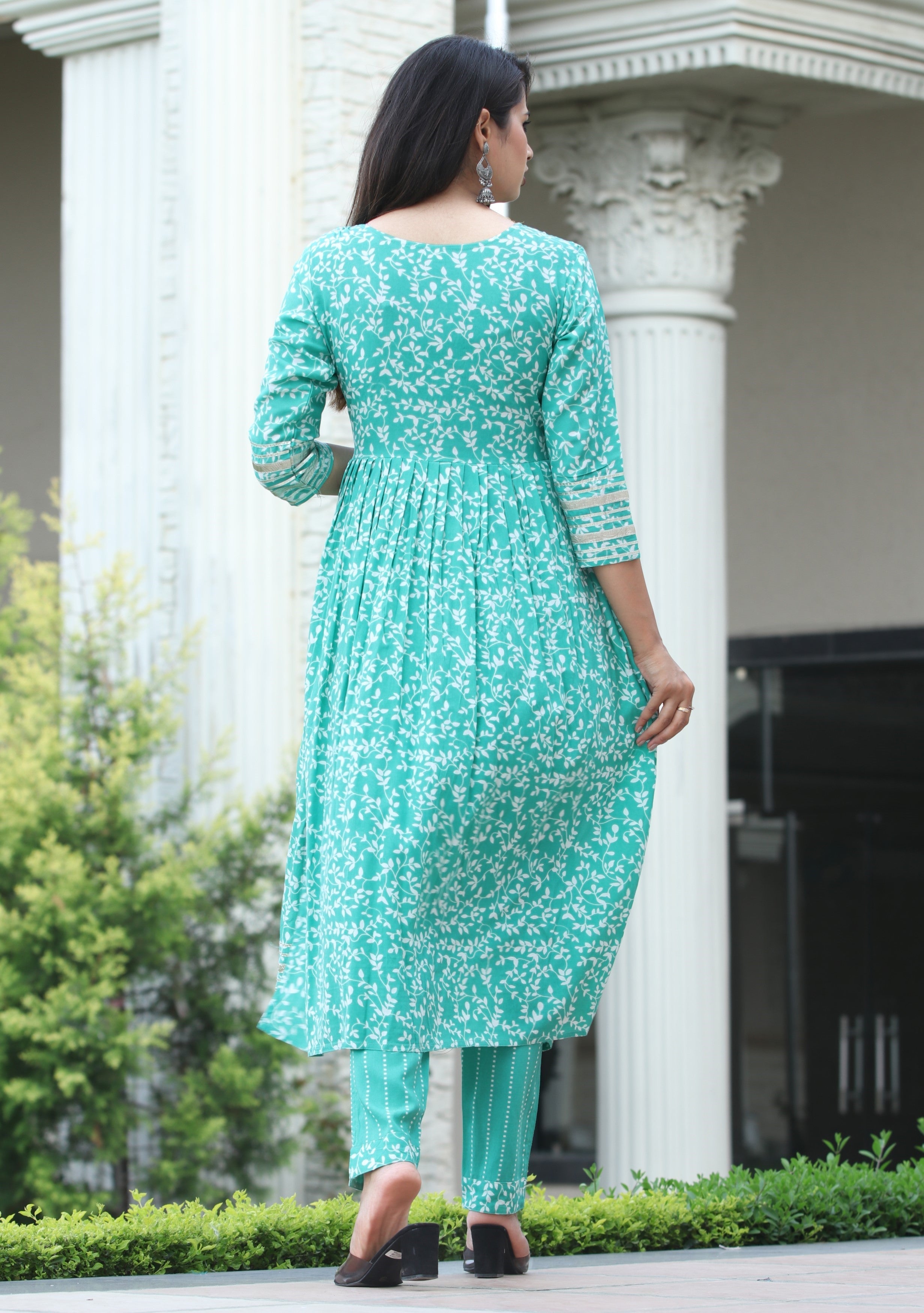 VOJ Women's Sege Green Rayon Embroidered Kurta Pant & Dupatta Set (Naira Cut)