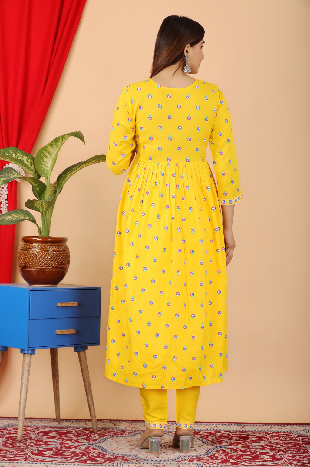VOJ Women's Yellow Rayon Embroidered Kurta Pant & Dupatta Set (Naira Cut)