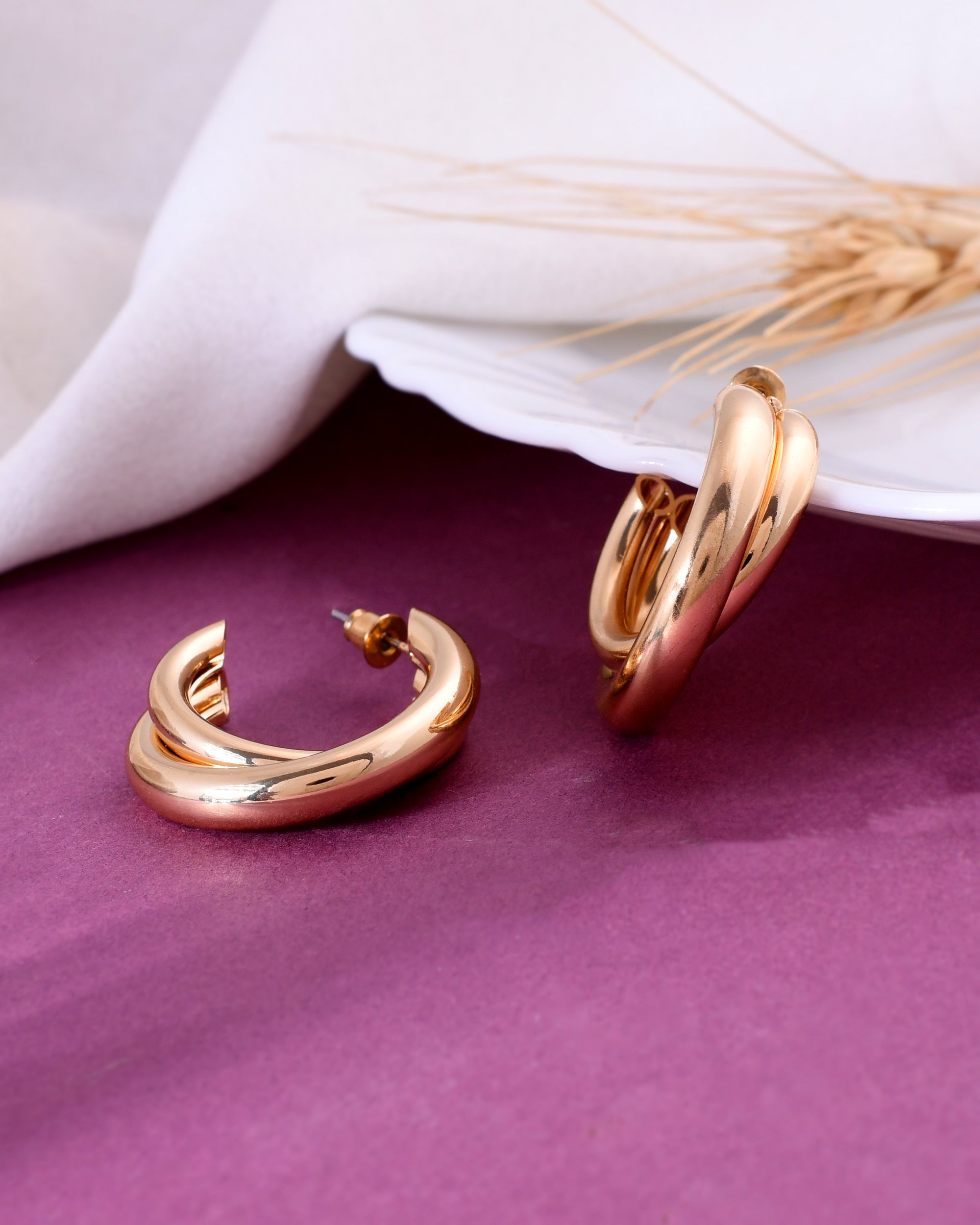 VOJ Women Gold-Polished Double Hoop Earrings