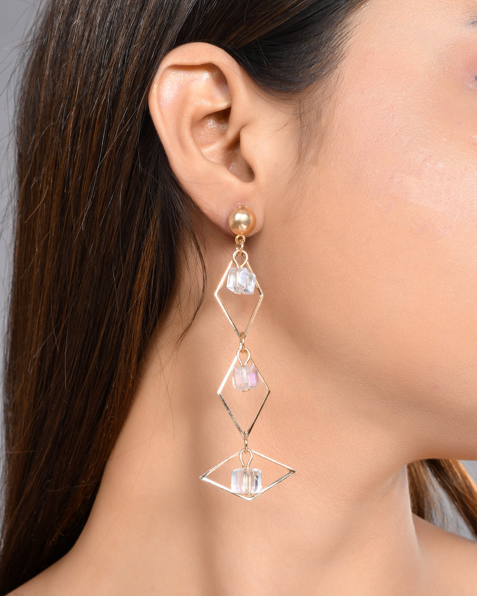 VOJ Women Gold-Polished Flower Beads Drop Studs Earrings