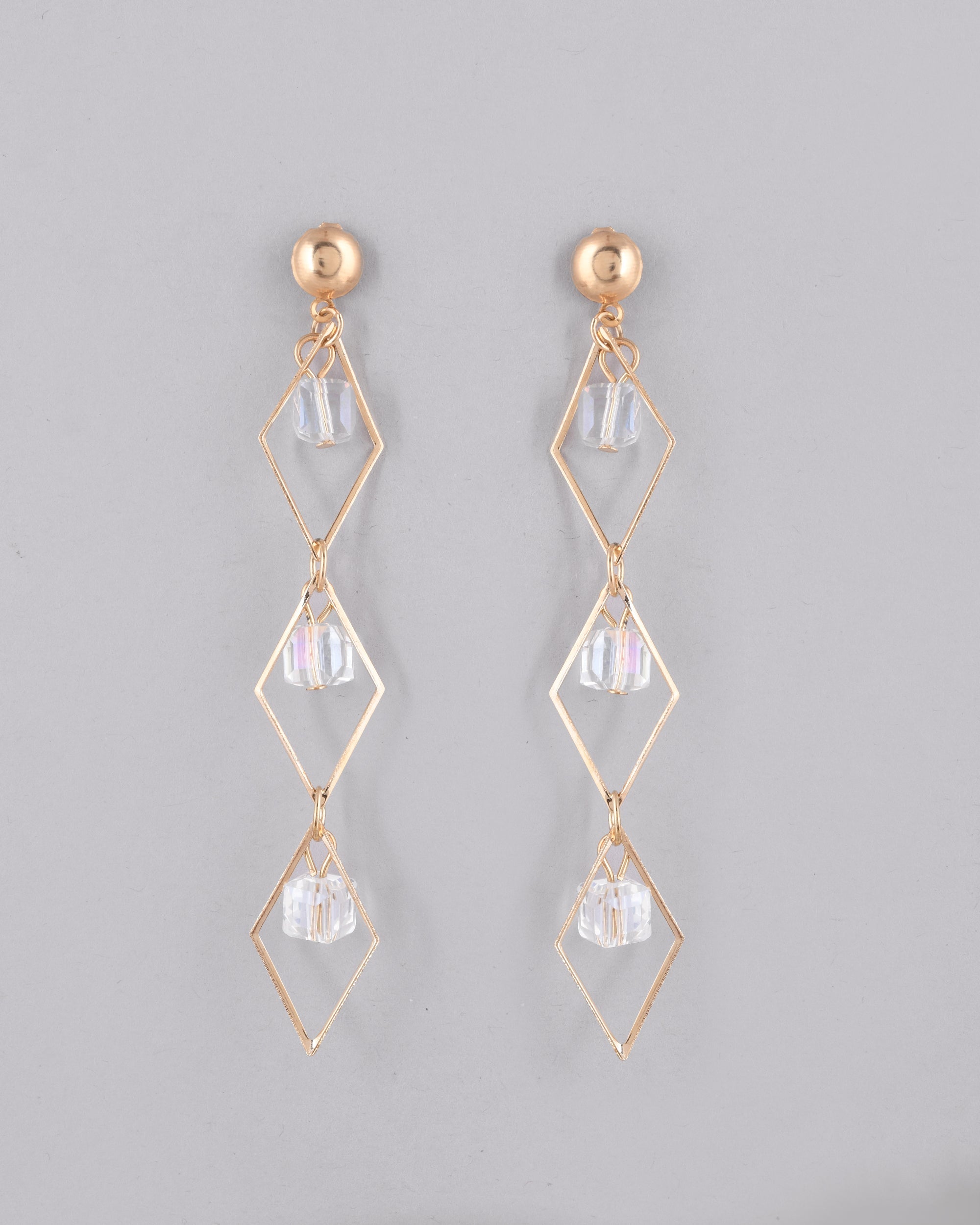 VOJ Women Gold-Polished Flower Beads Drop Studs Earrings