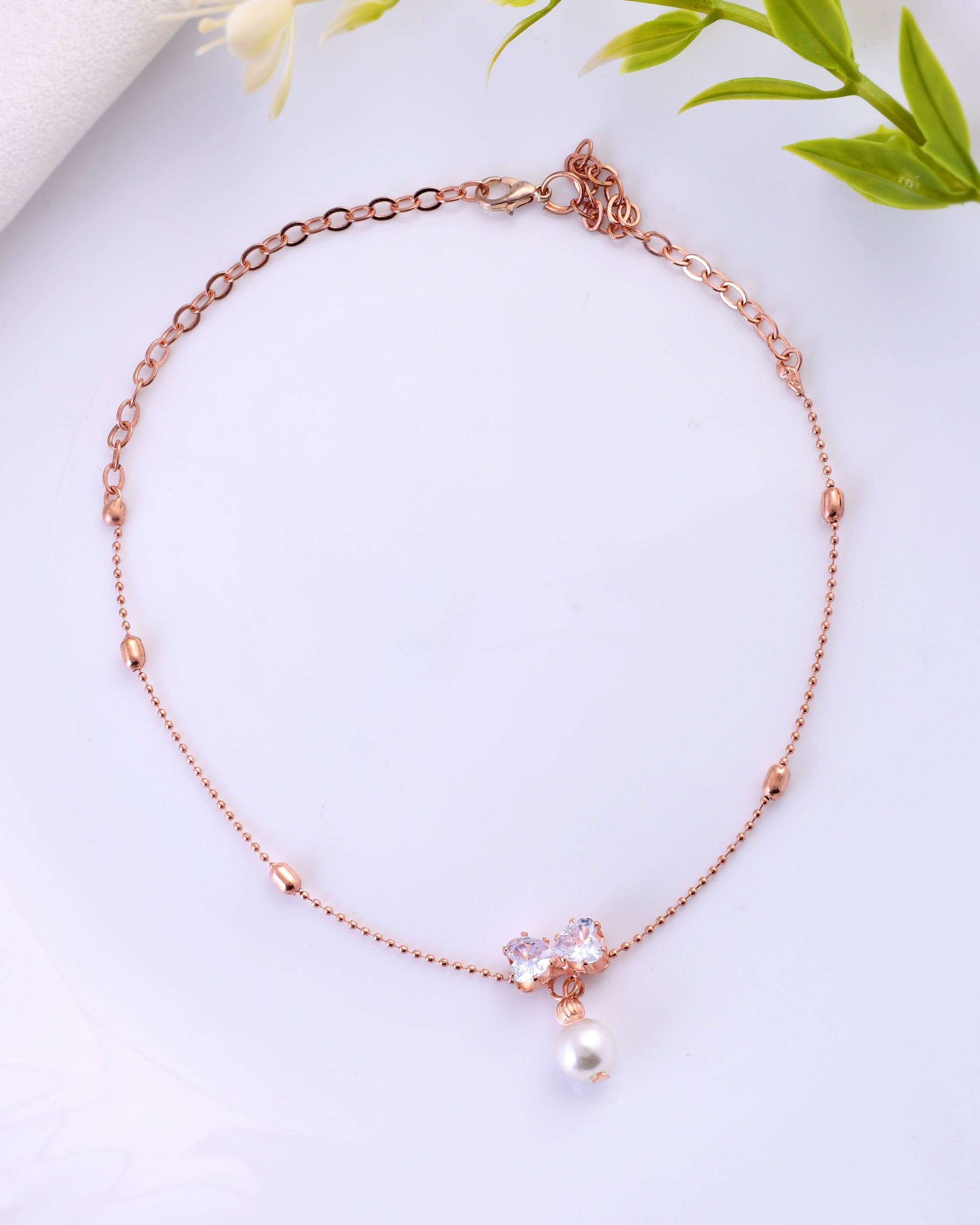 VOJ Women Dimond Gold-Polished Anklets