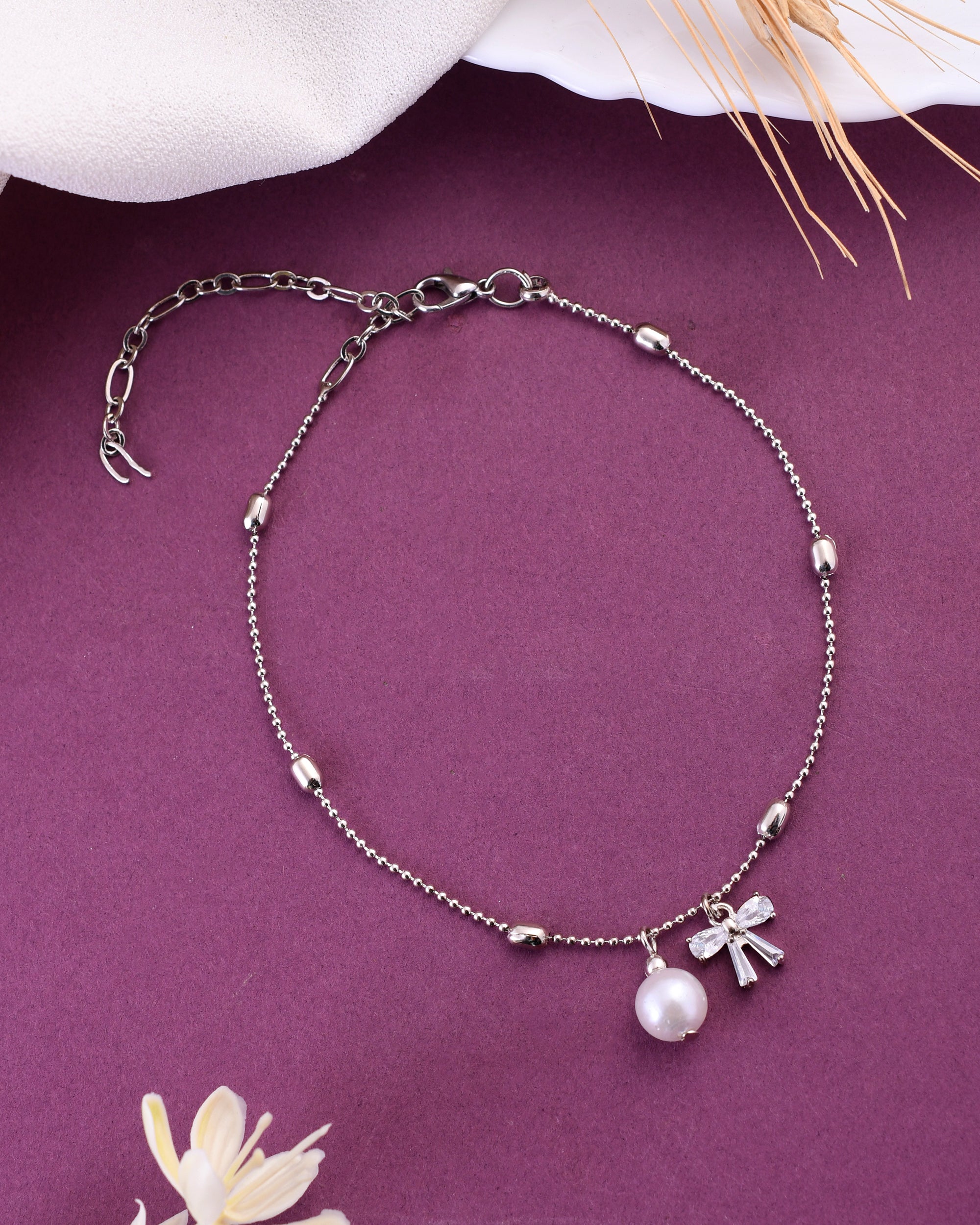 VOJ Women Dimond Silver Plated Anklets