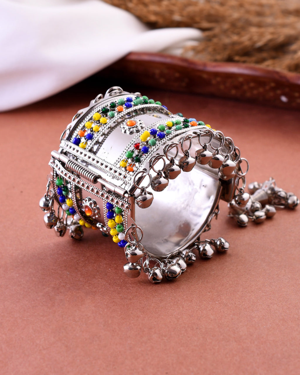 VOJ Women Multicolor Beads Oxidise Cuff Bracelet