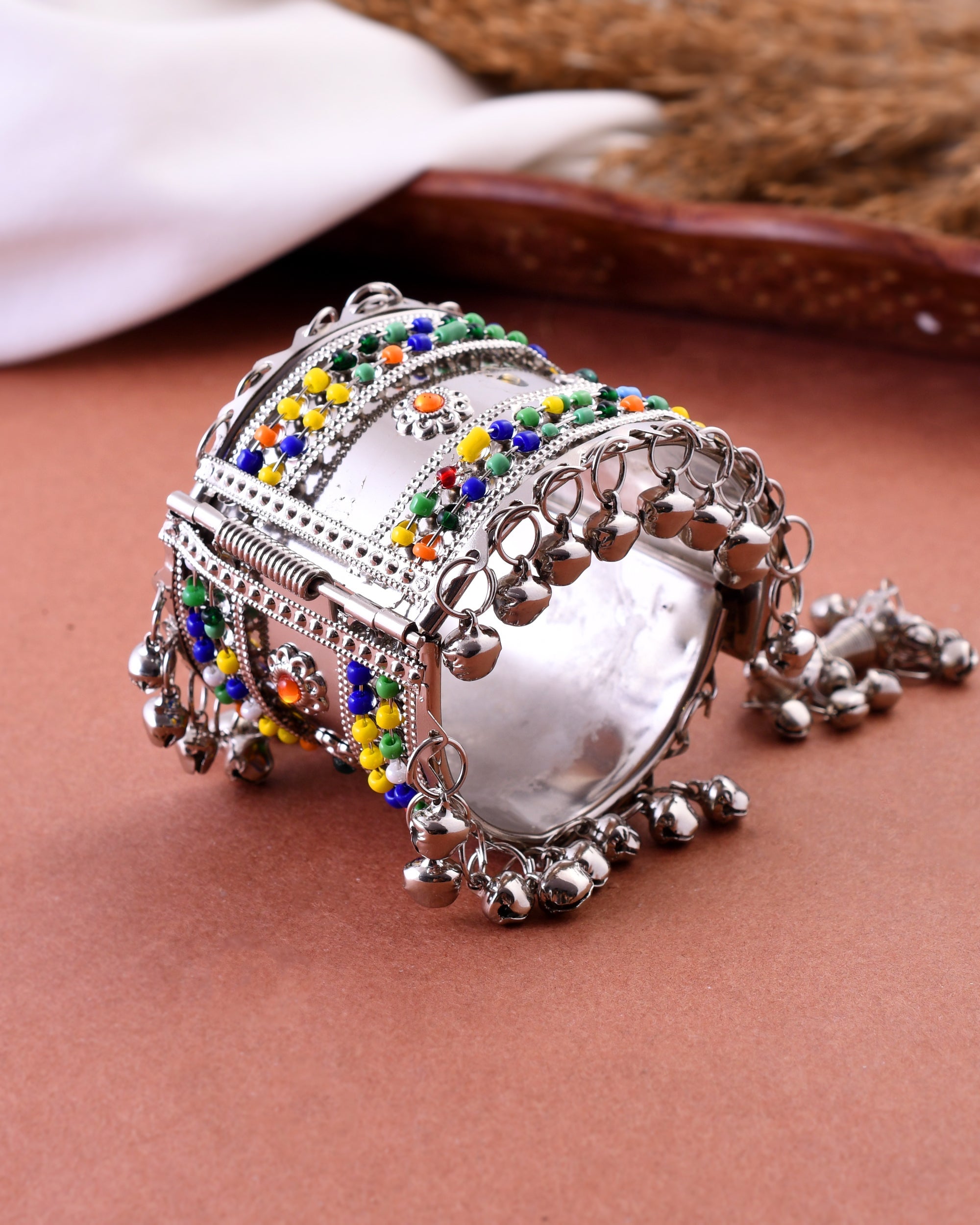 VOJ Women Multicolor Beads Oxidise Cuff Bracelet
