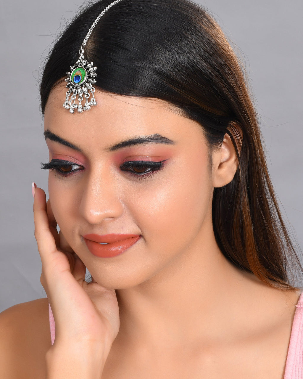 VOJ Women Silver Plated Maang Tikka