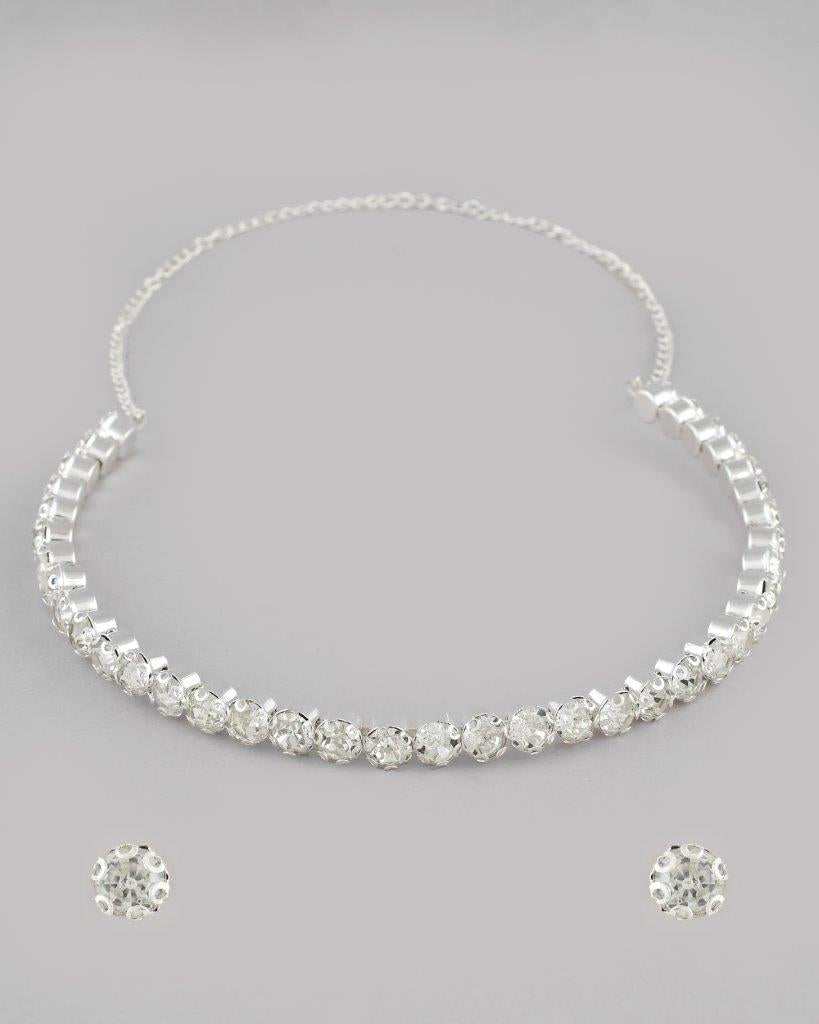VOJ Silver Plated Beads Choker Neckless With Earring Set