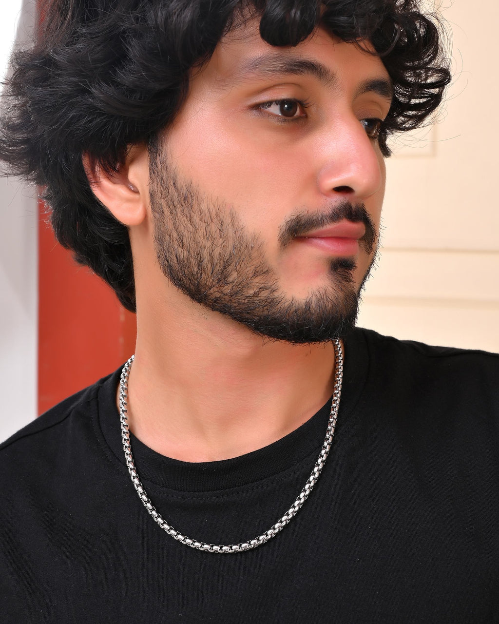 VOJ Men Stainless Steel Silver-Plated Minimal Chain