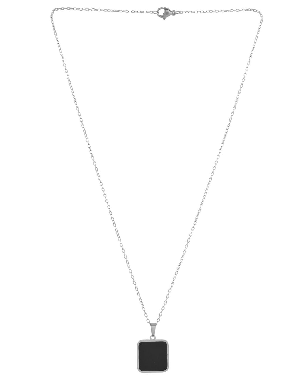 VOJ Men's Stainless Steel Silver Plated Chain With Square Shaped Pendant