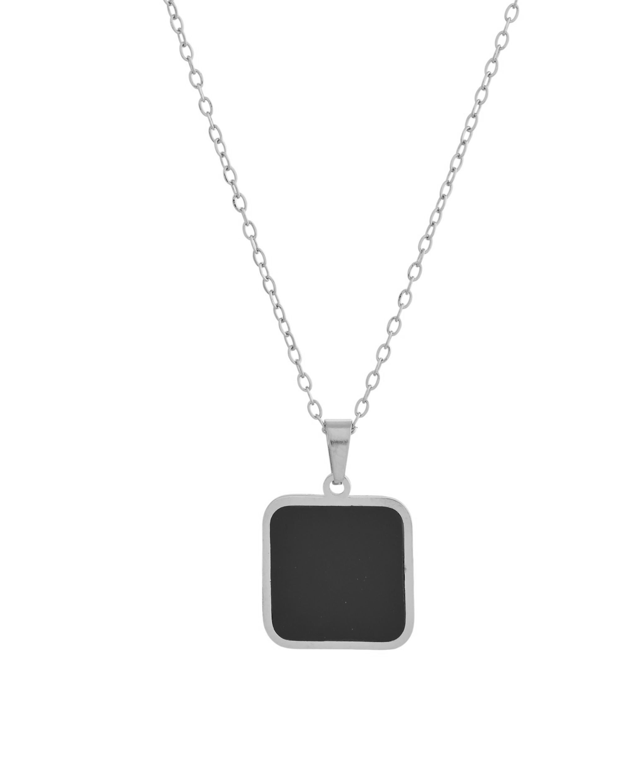 VOJ Men's Stainless Steel Silver Plated Chain With Square Shaped Pendant