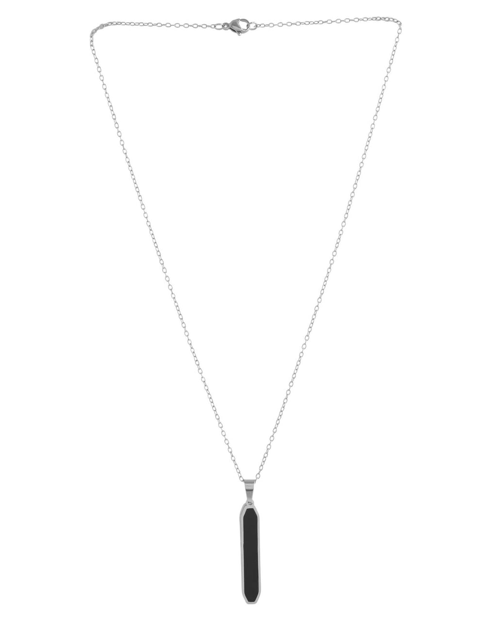 VOJ Men's Stainless Steel Silver Plated Chain With Geometrical Shaped Pendant