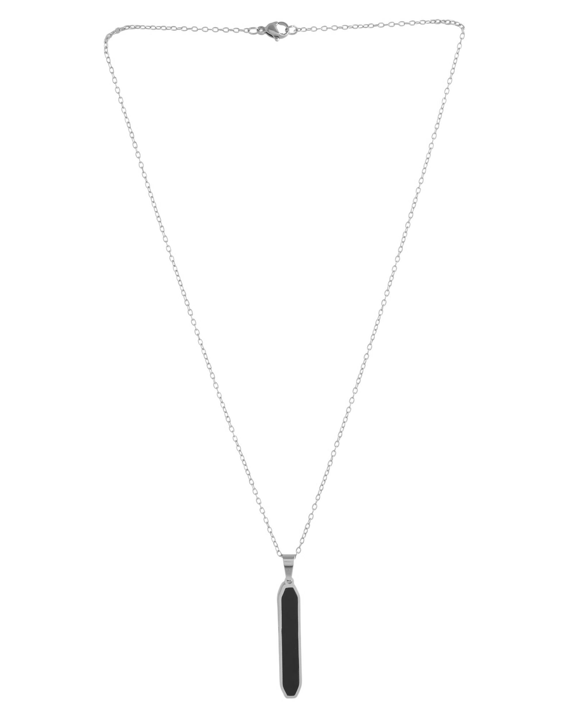 VOJ Men's Stainless Steel Silver Plated Chain With Geometrical Shaped Pendant