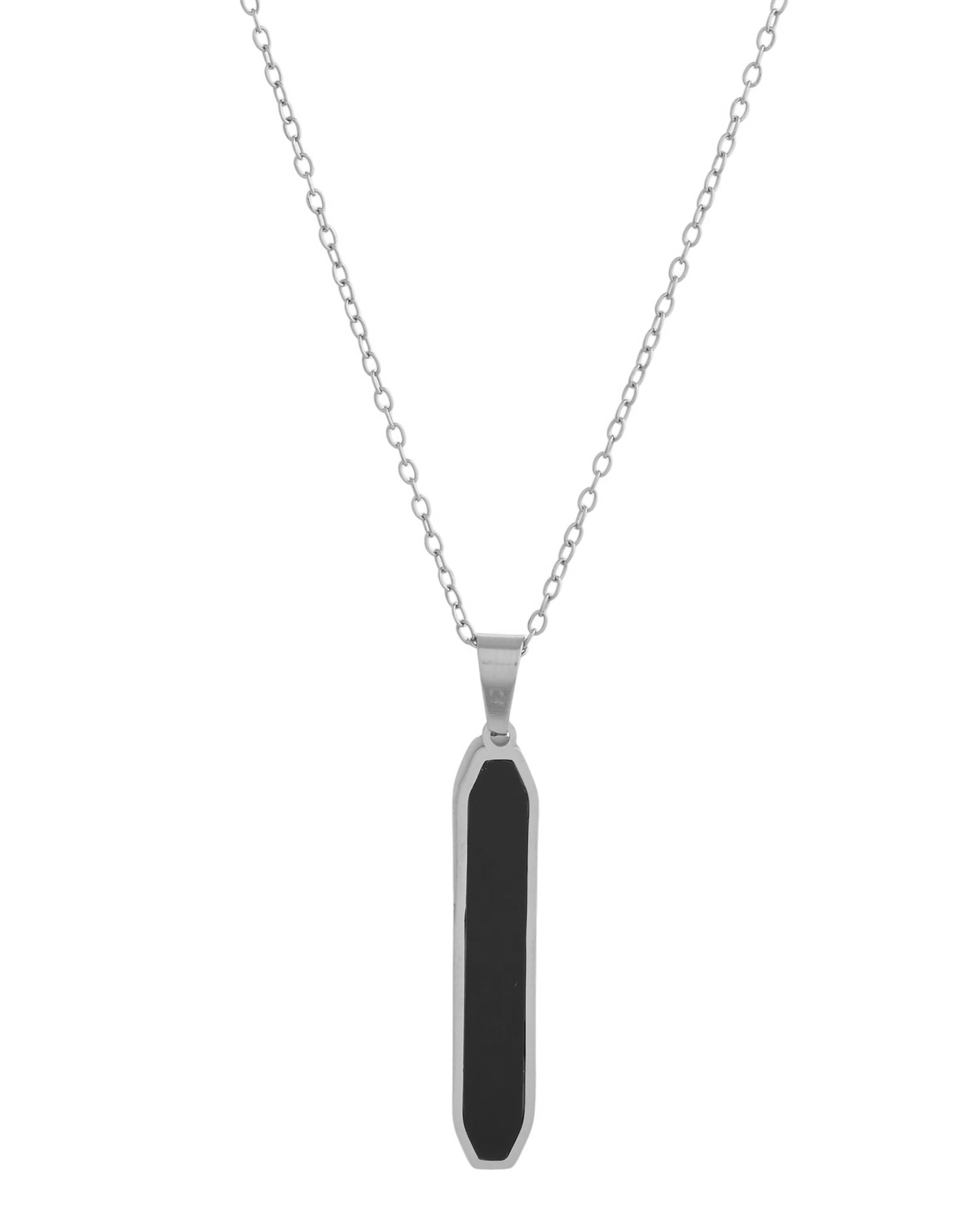 VOJ Men's Stainless Steel Silver Plated Chain With Geometrical Shaped Pendant