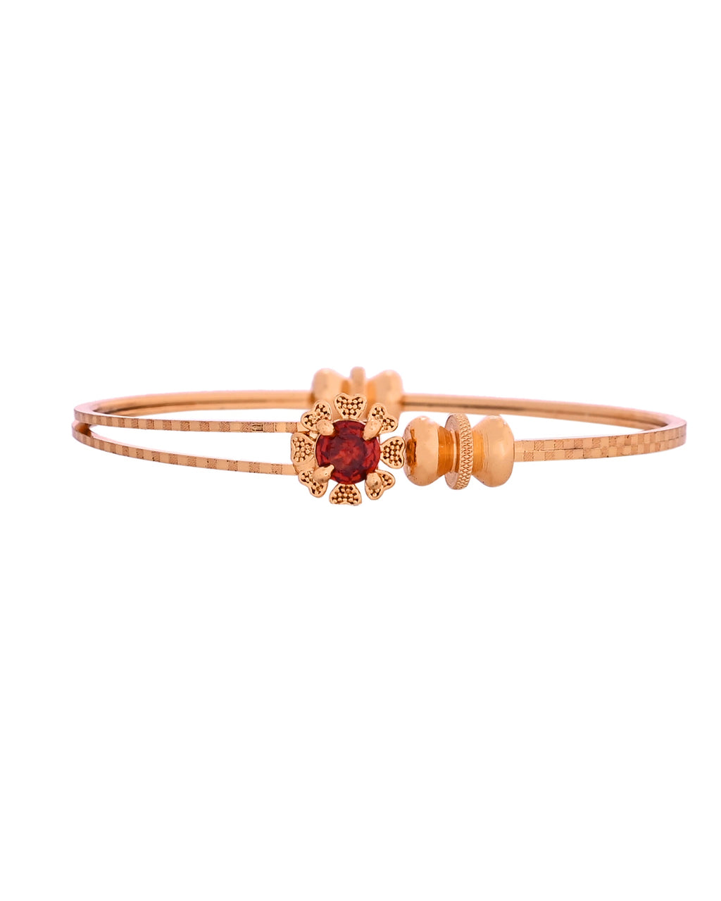 VOJ Set Of 2 Gold Polished Red Stone-Studded Bangles