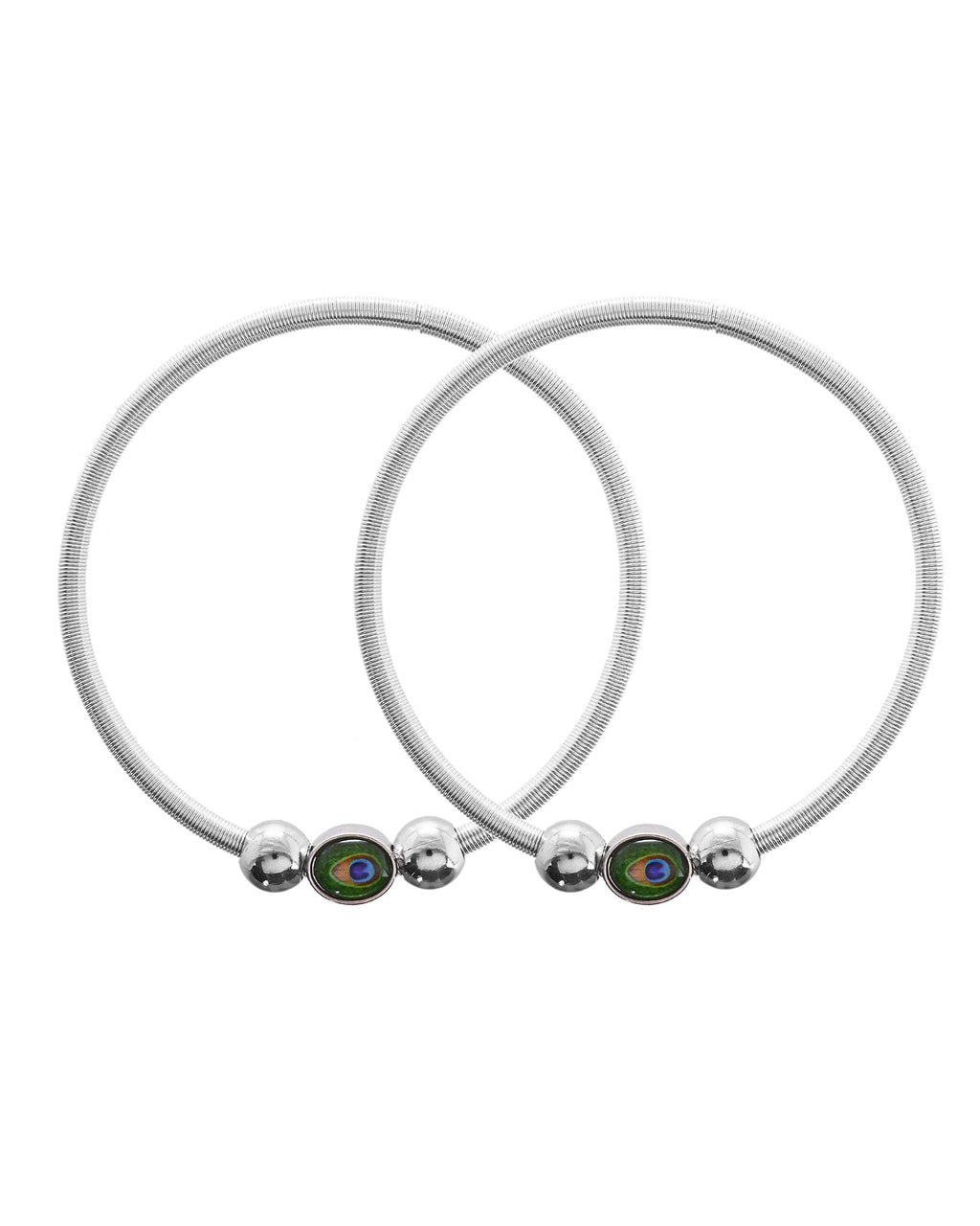 VOJ Set of 2 Silver Plated Elasticated Evil Eye Anklet