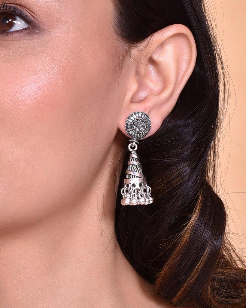 VOJ Oxidised Silver Plated Contemporary Jhumka