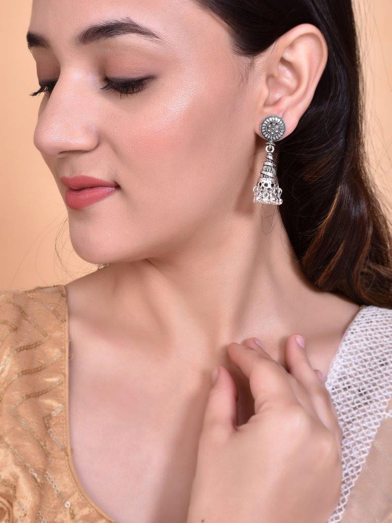 VOJ Oxidised Silver Plated Contemporary Jhumka