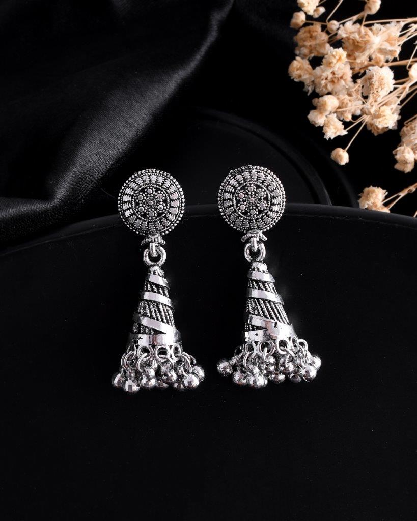 VOJ Oxidised Silver Plated Contemporary Jhumka