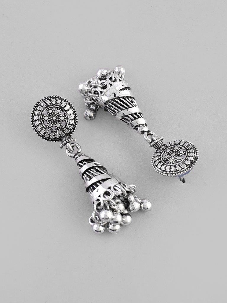 VOJ Oxidised Silver Plated Contemporary Jhumka