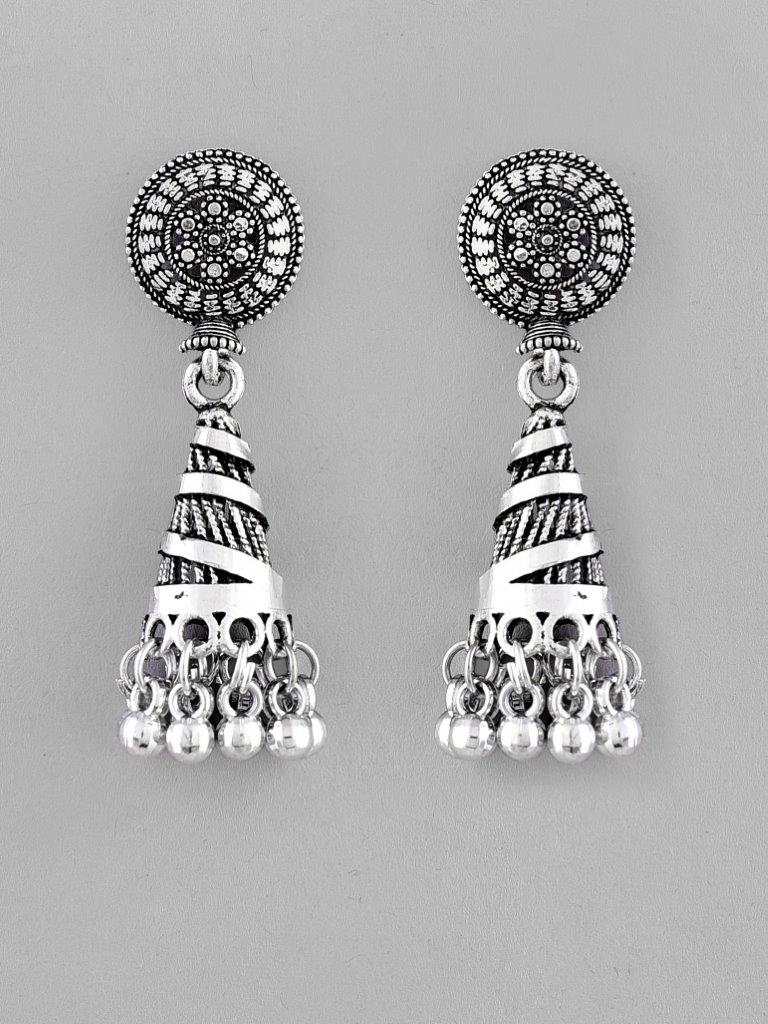VOJ Oxidised Silver Plated Contemporary Jhumka