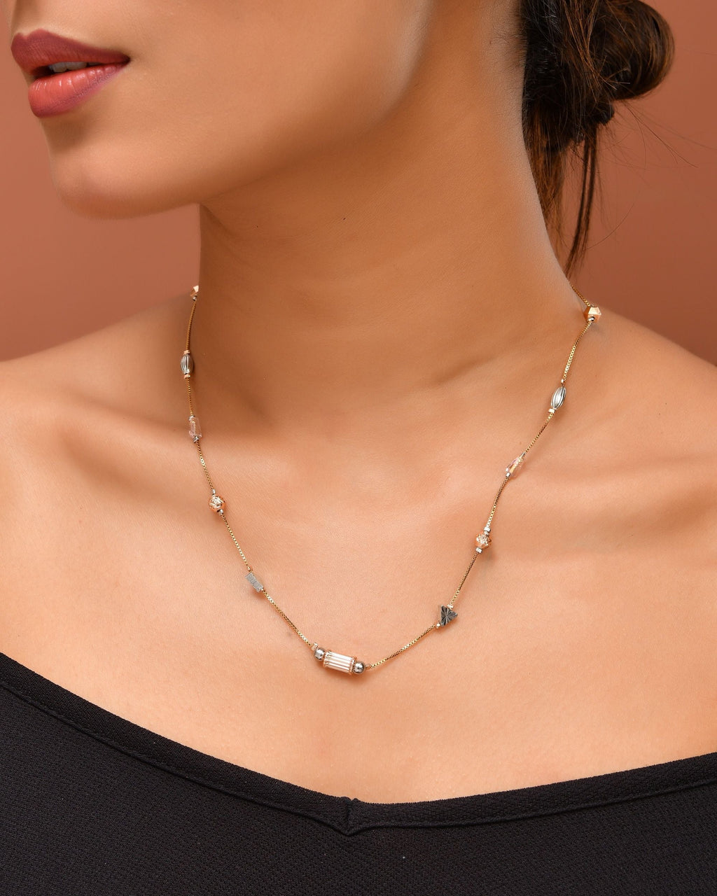 VOJ Stainless Steel Hand Crafted Rose Gold Polished Chain With Beads