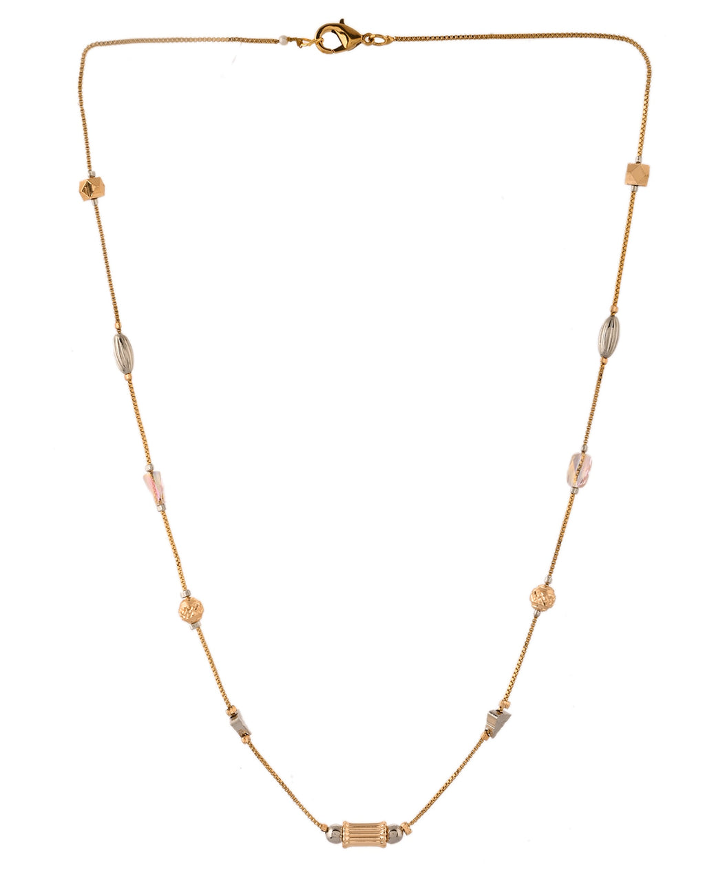 VOJ Stainless Steel Hand Crafted Rose Gold Polished Chain With Beads