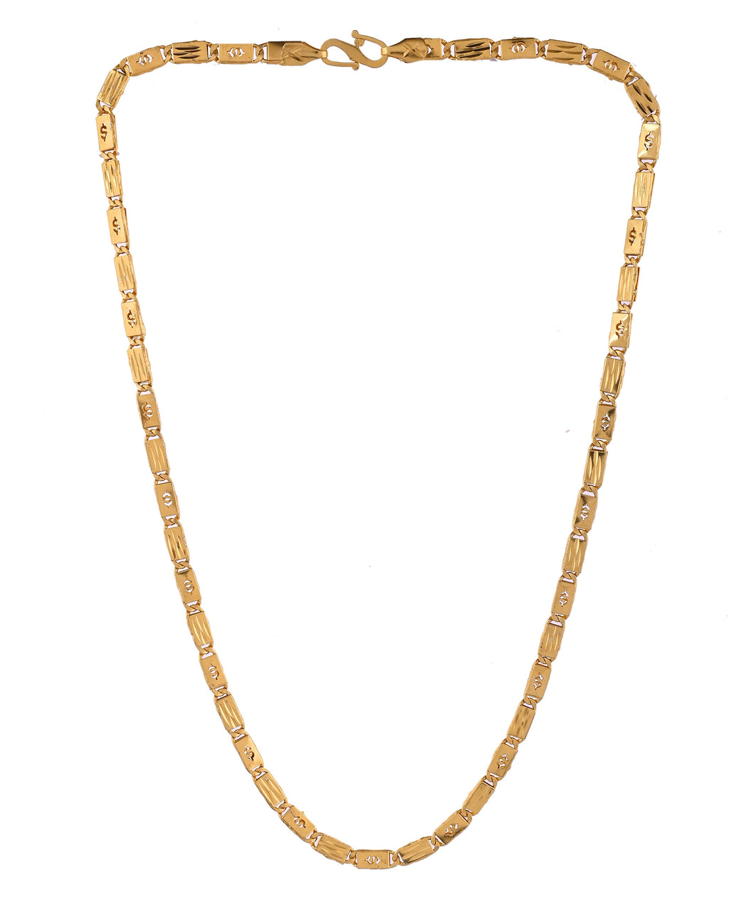 VOJ Men's Gold Polished Stainless Steel Biscuit Chain With Hand Crafted Design