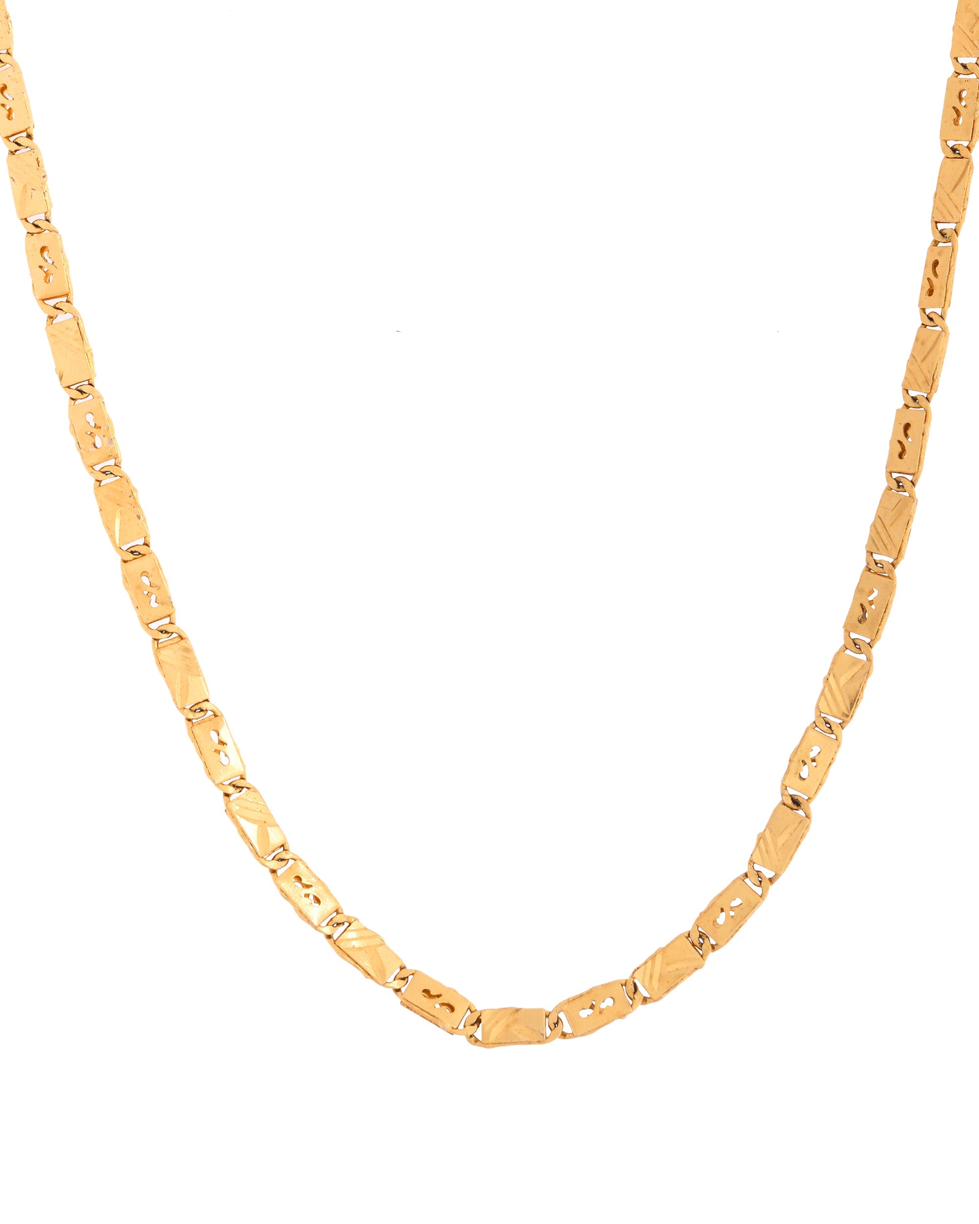 VOJ Men's Gold Polished Stainless Steel Biscuit Chain With Hand Crafted Design