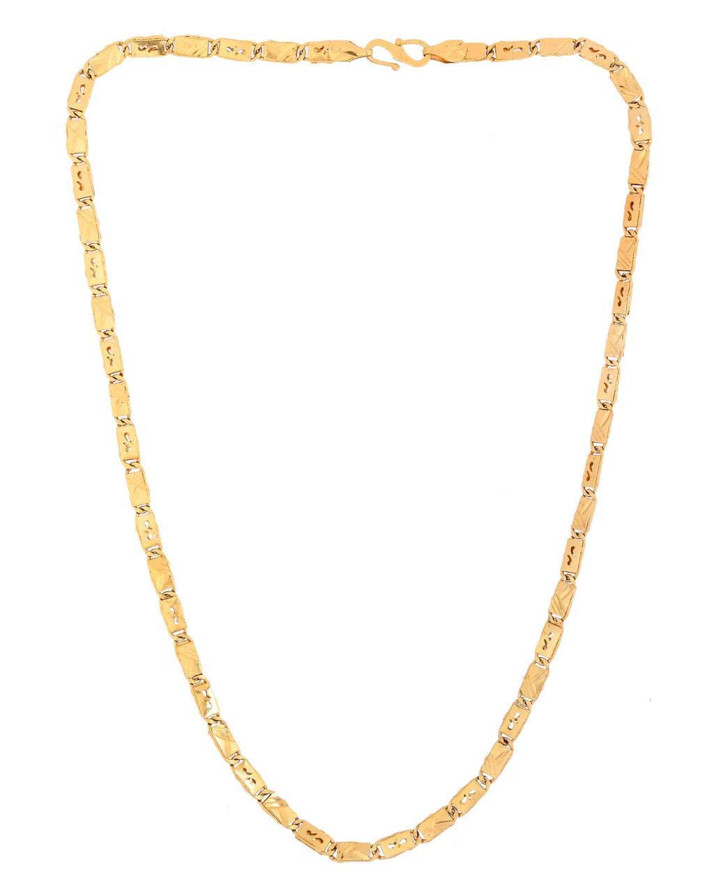 VOJ Men's Gold Polished Stainless Steel Biscuit Chain With Hand Crafted Design