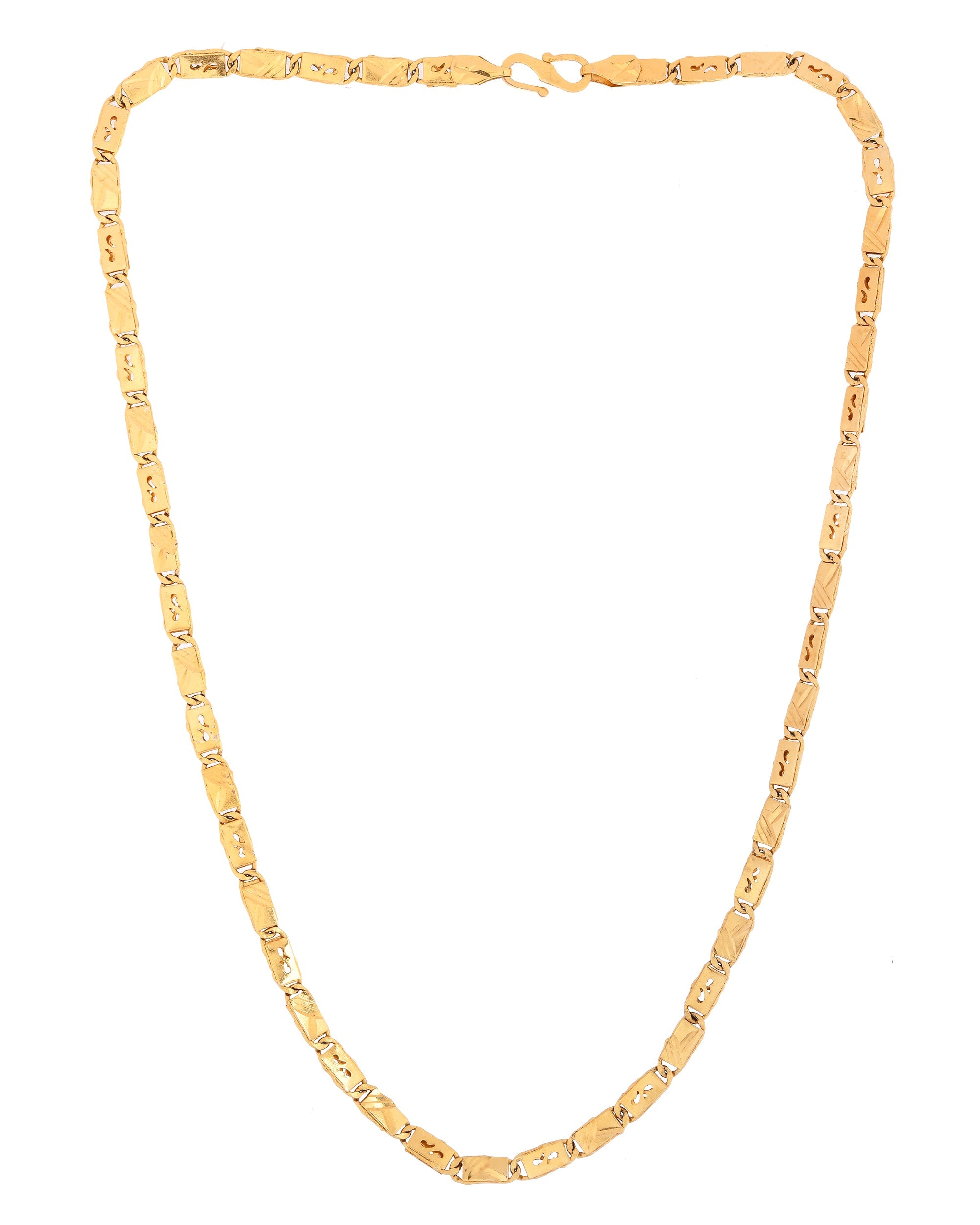 VOJ Men's Gold Polished Stainless Steel Biscuit Chain With Hand Crafted Design