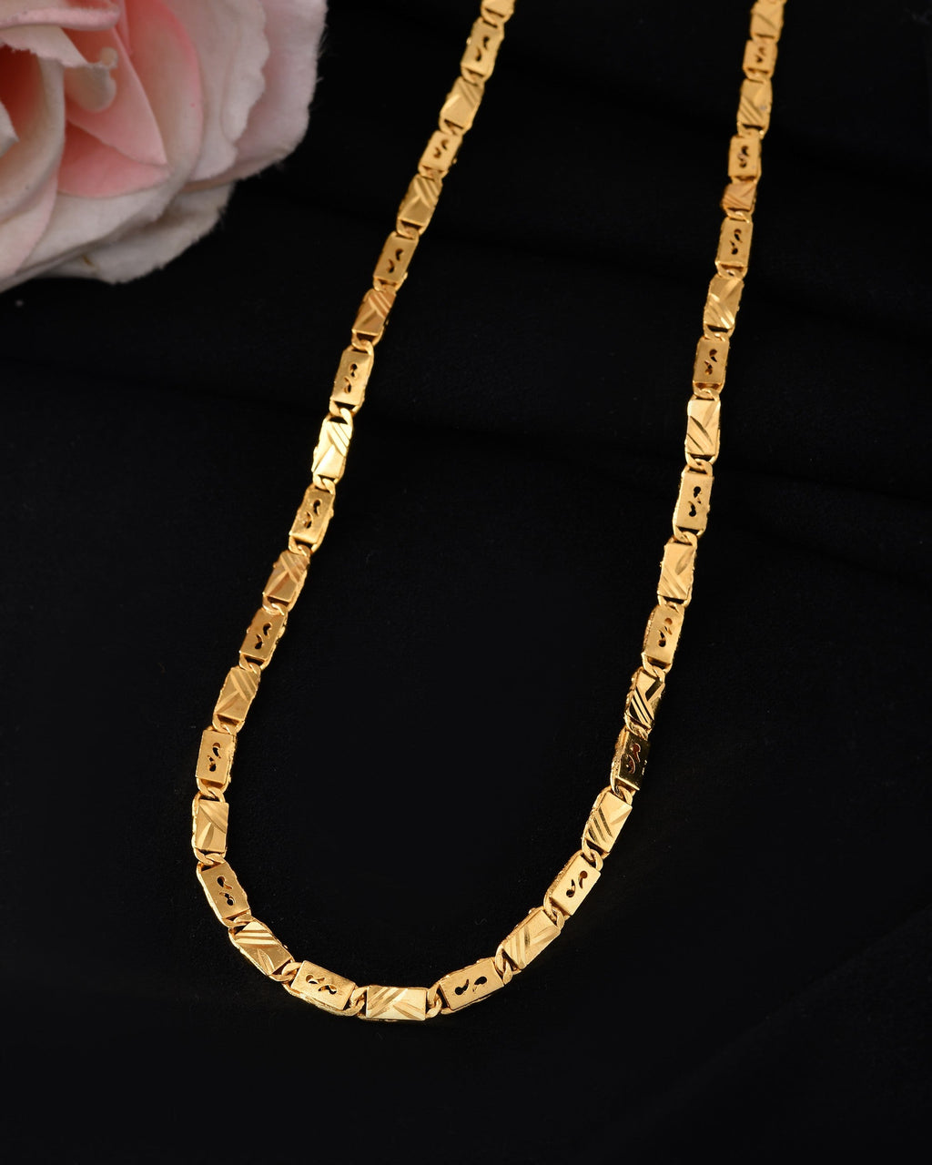 VOJ Men's Gold Polished Stainless Steel Biscuit Chain With Hand Crafted Design