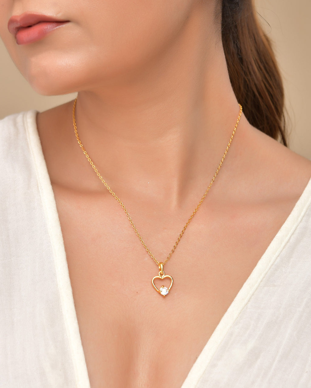 VOJ Gold Polished Stainless Steel Chain With Stone Studded Pendant