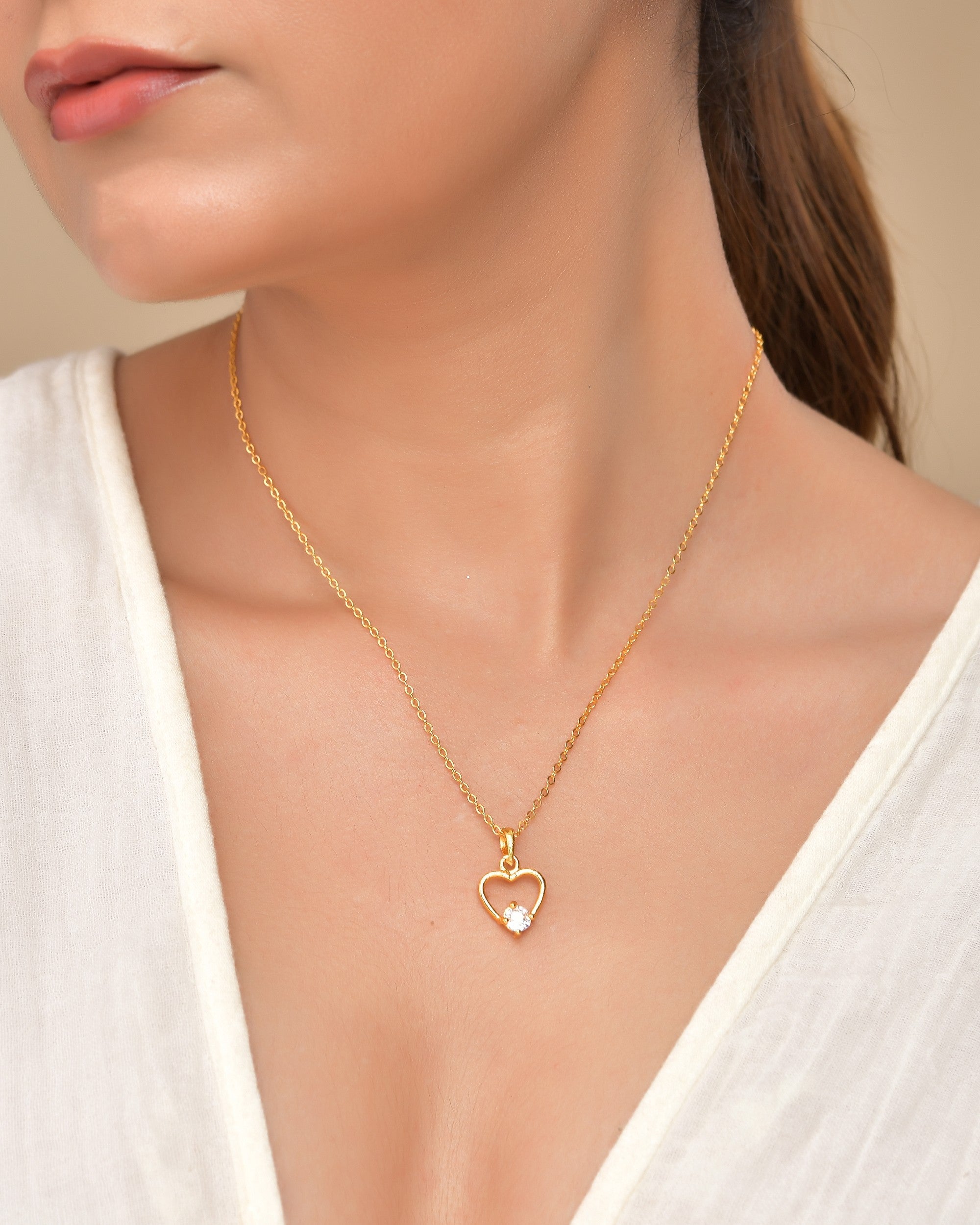 VOJ Gold Polished Stainless Steel Chain With Stone Studded Pendant