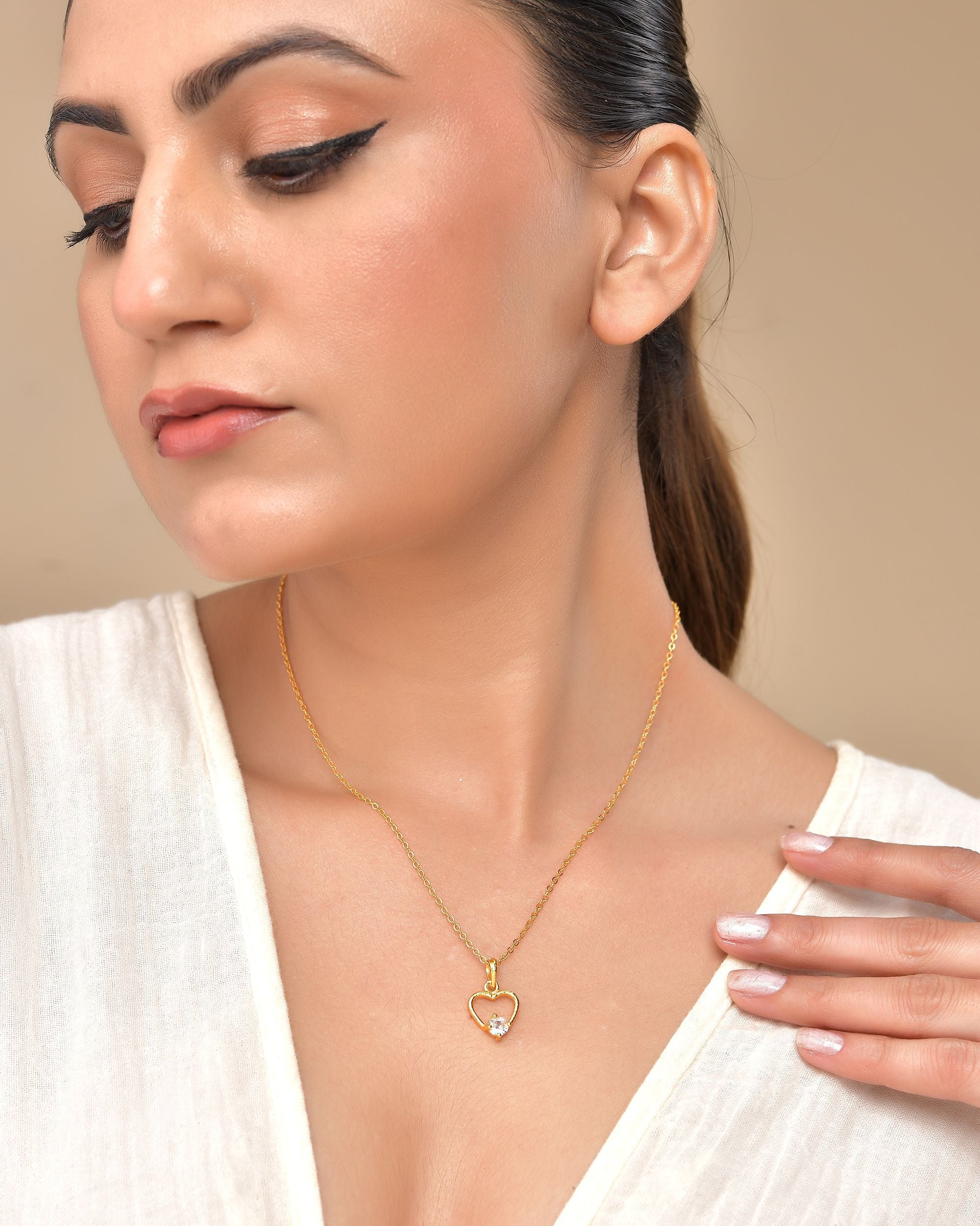 VOJ Gold Polished Stainless Steel Chain With Stone Studded Pendant