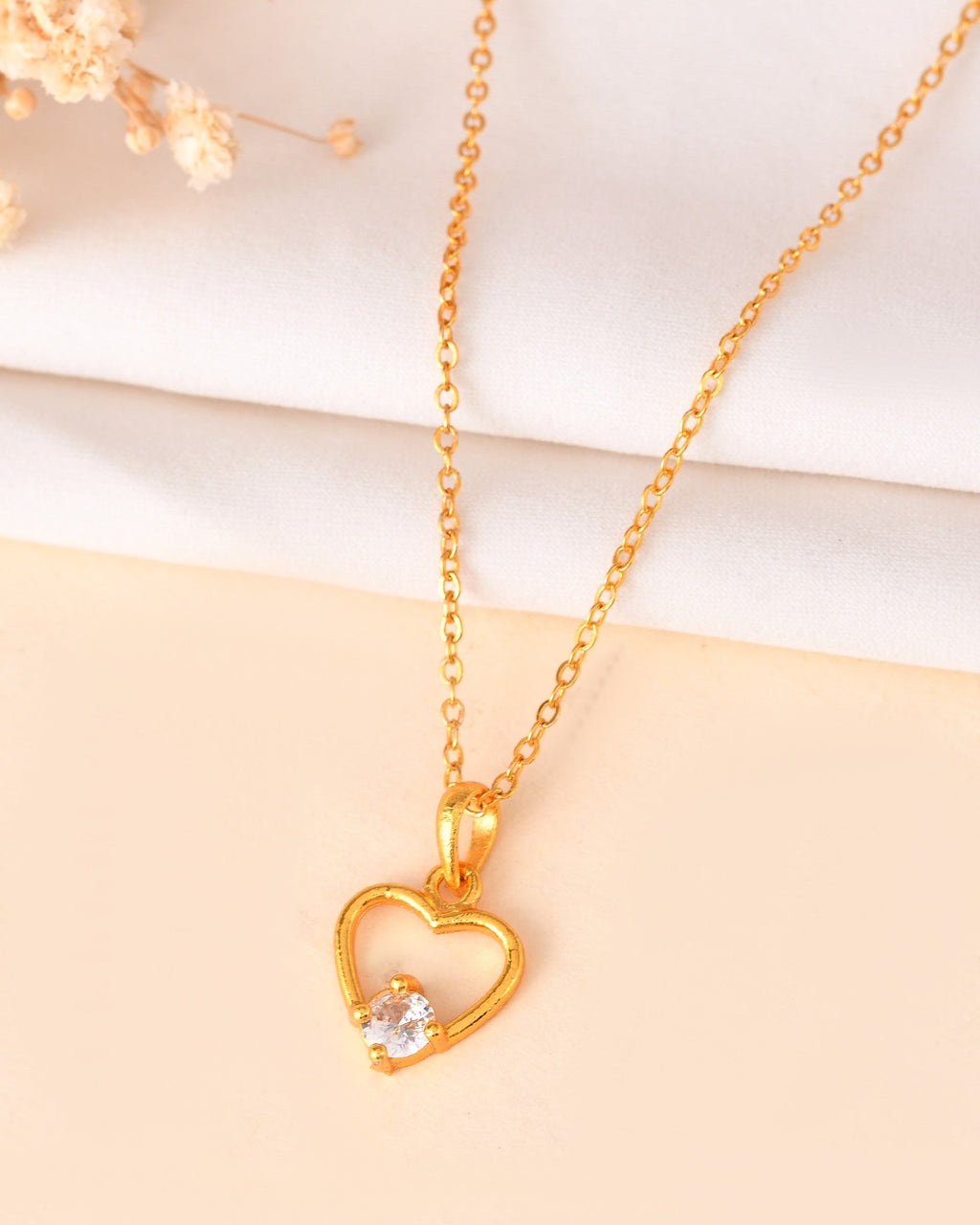 VOJ Gold Polished Stainless Steel Chain With Stone Studded Pendant