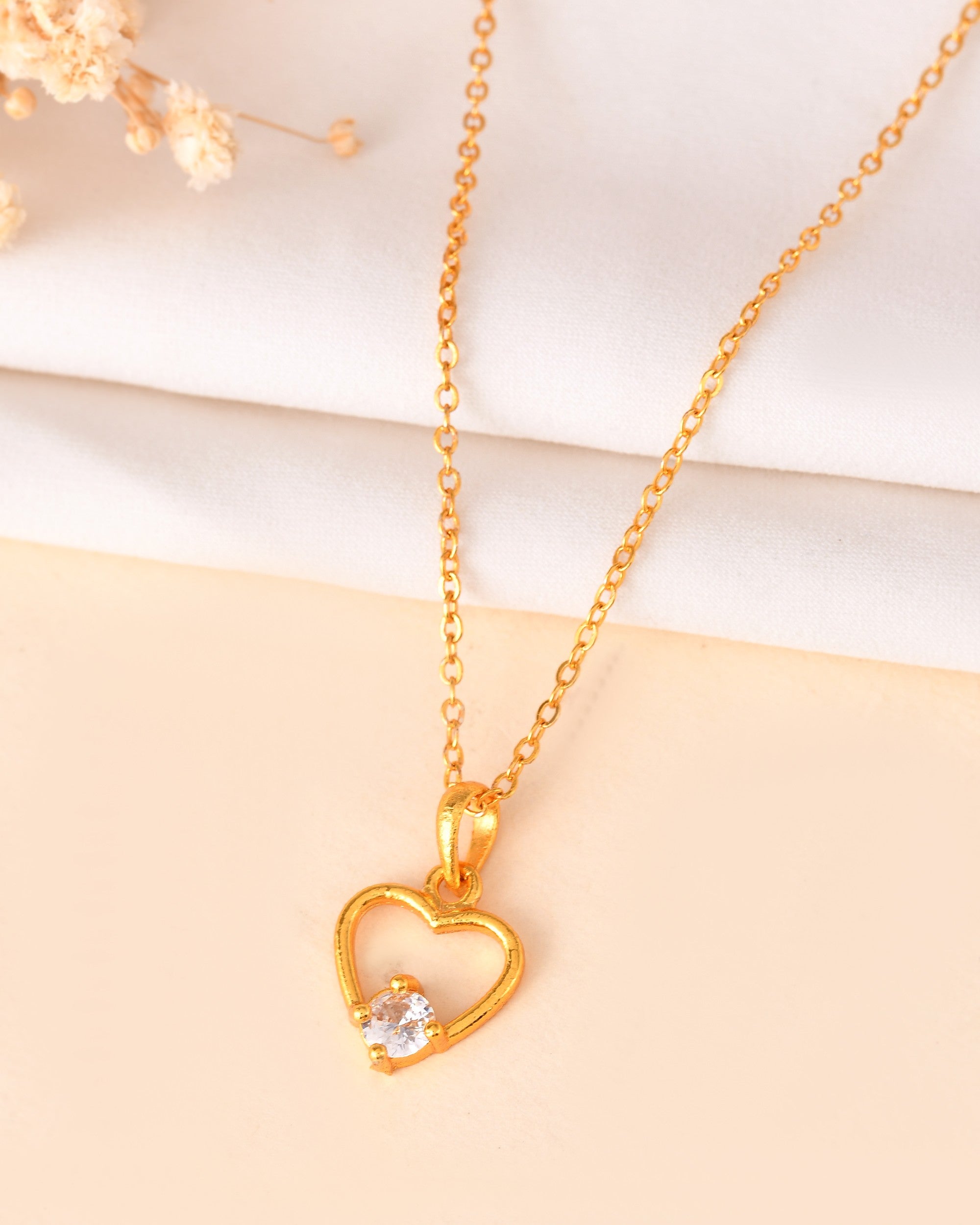 VOJ Gold Polished Stainless Steel Chain With Stone Studded Pendant
