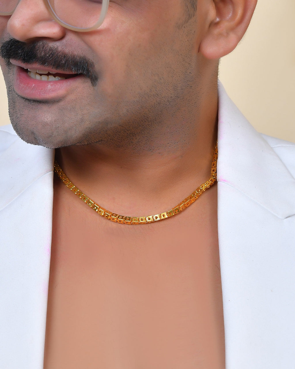 VOJ Men Stainless Steel Gold Polished Square Shaped Chain