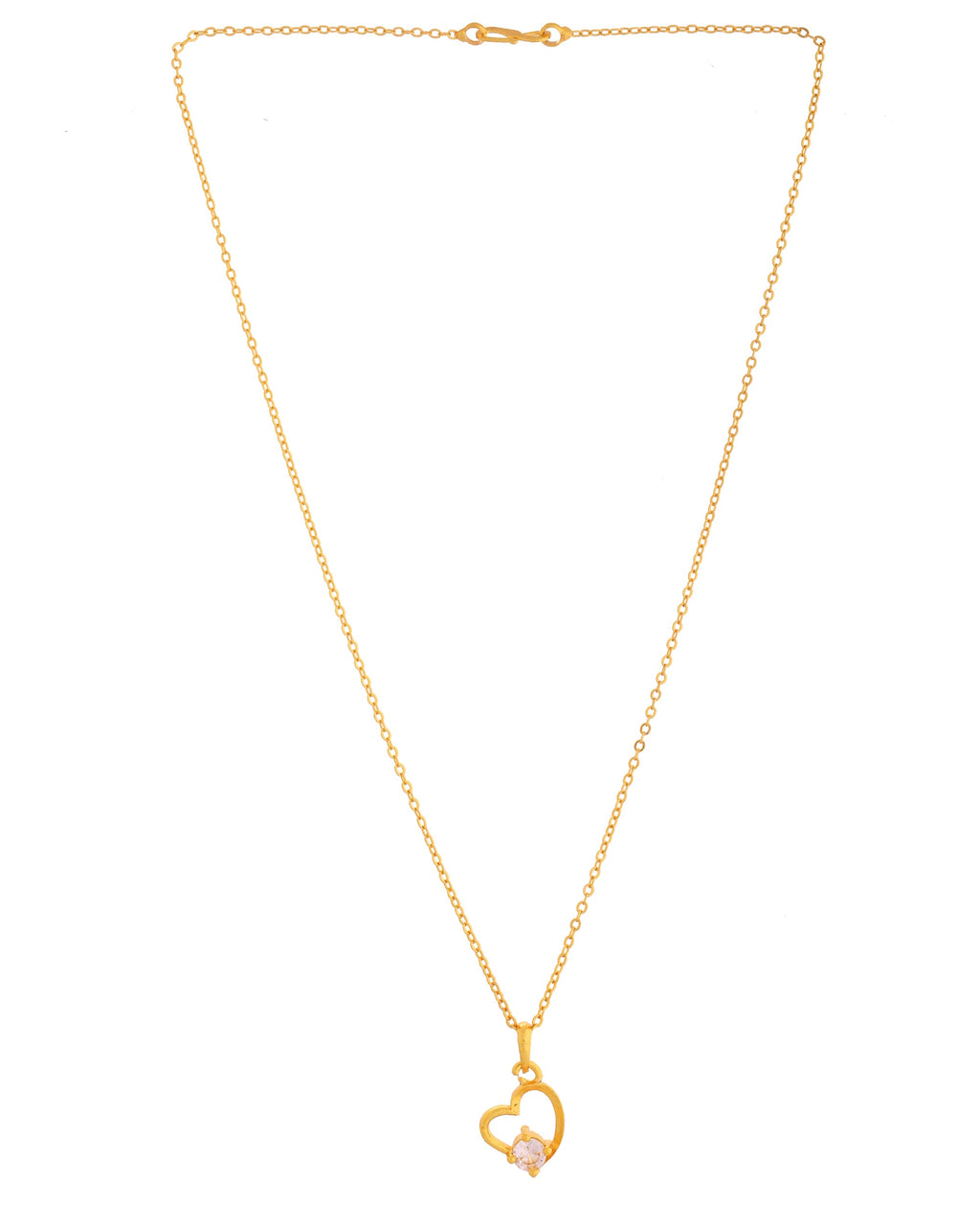 VOJ Gold Polished Chain With Heart Shaped Stone Studded Pendant