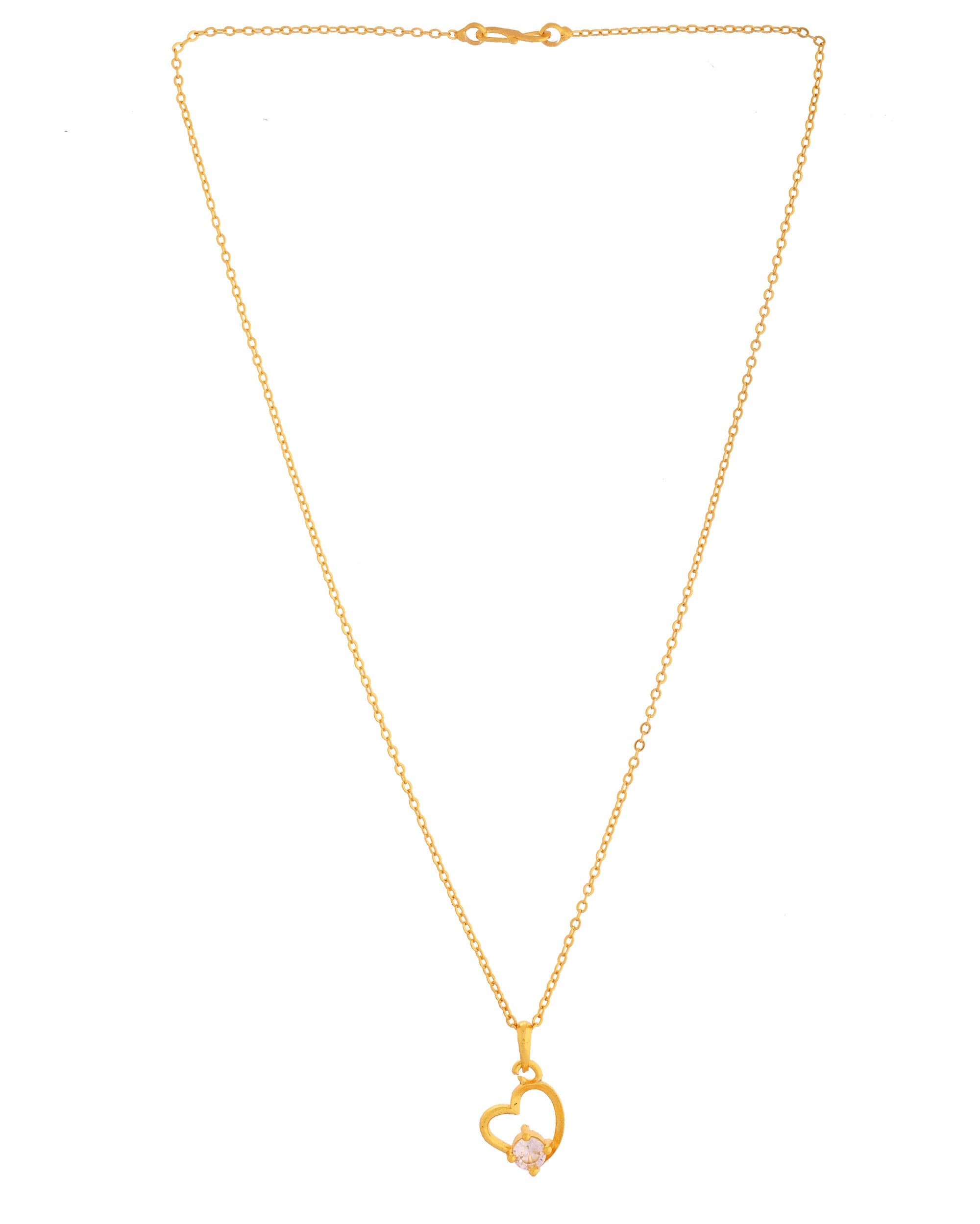 VOJ Gold Polished Chain With Heart Shaped Stone Studded Pendant