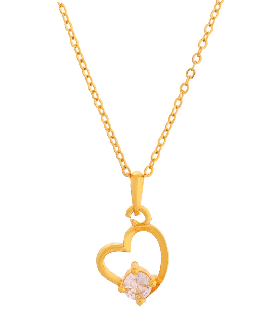 VOJ Gold Polished Chain With Heart Shaped Stone Studded Pendant