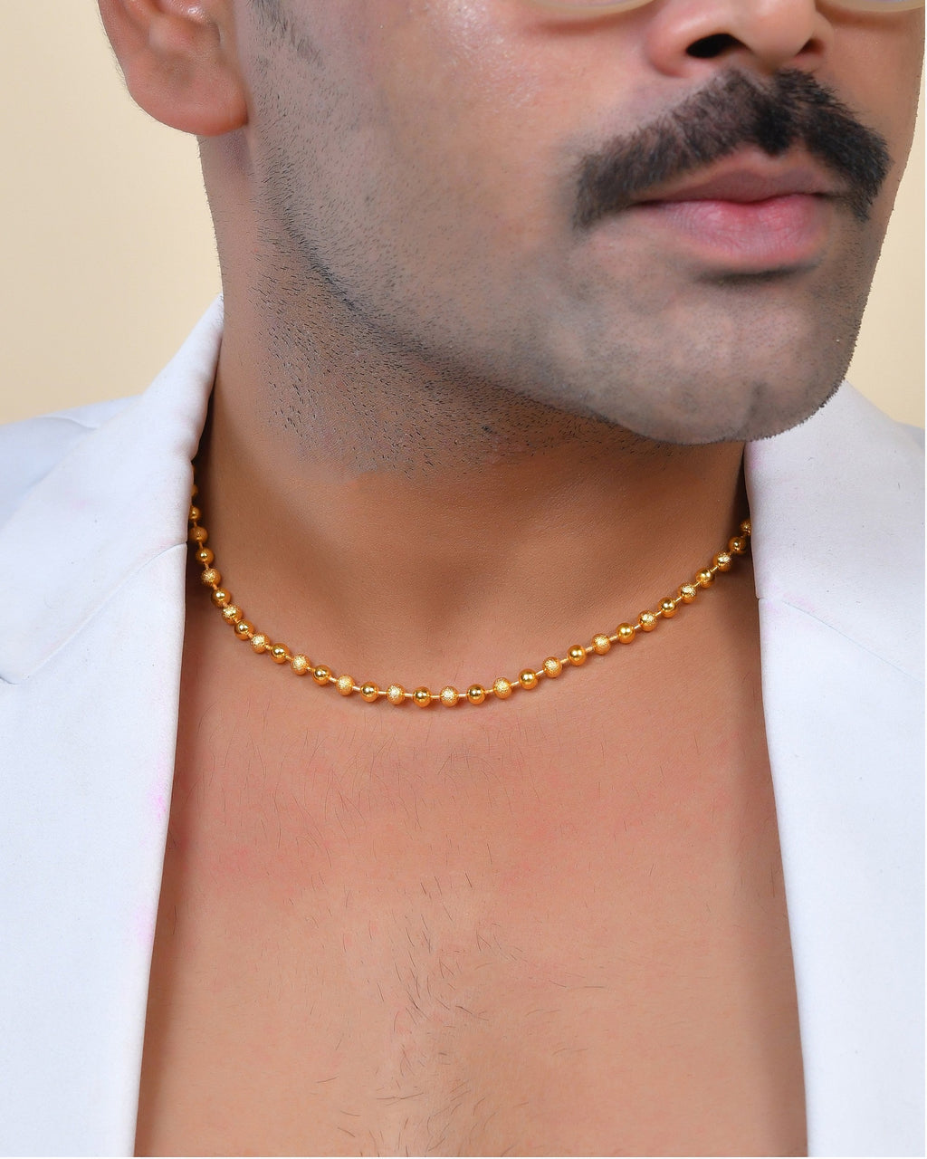 VOJ Men Gold Polished Ball Studded Elegant Chain