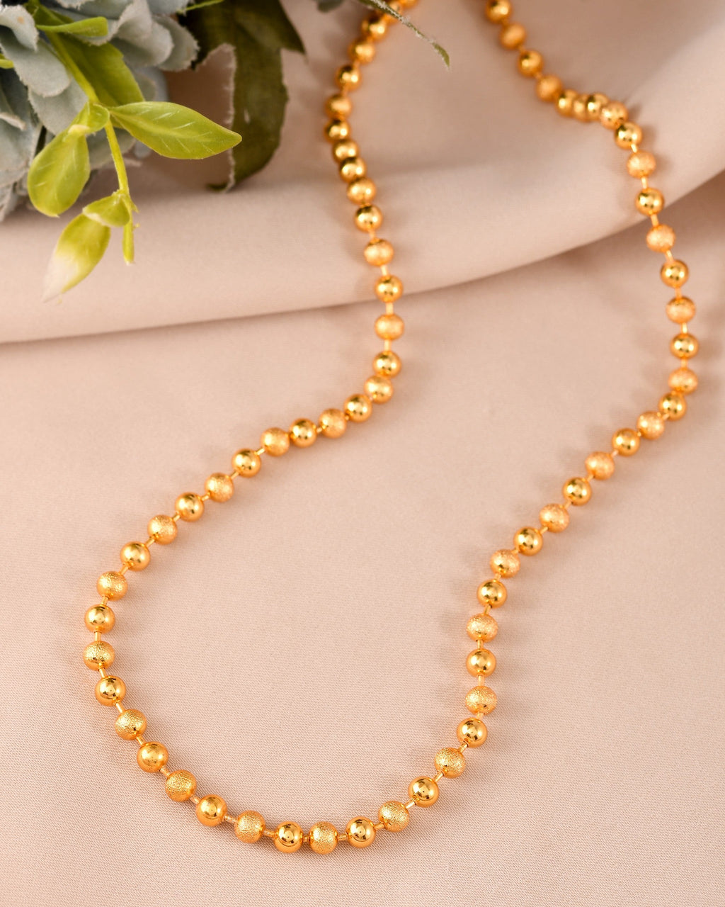 VOJ Men Gold Polished Ball Studded Elegant Chain