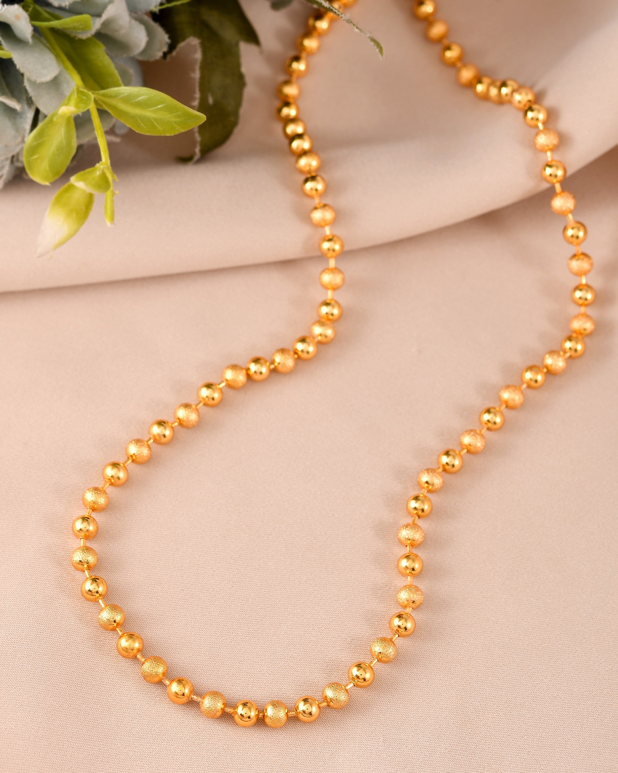VOJ Men Gold Polished Ball Studded Elegant Chain