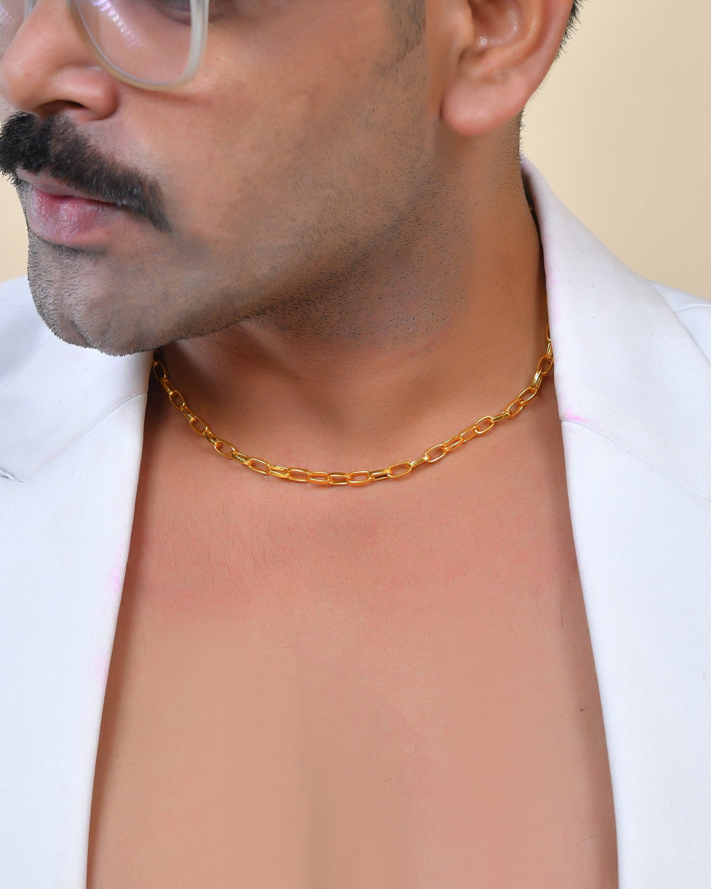 VOJ Gold Polished Stainless Steel Linked Chain For Men